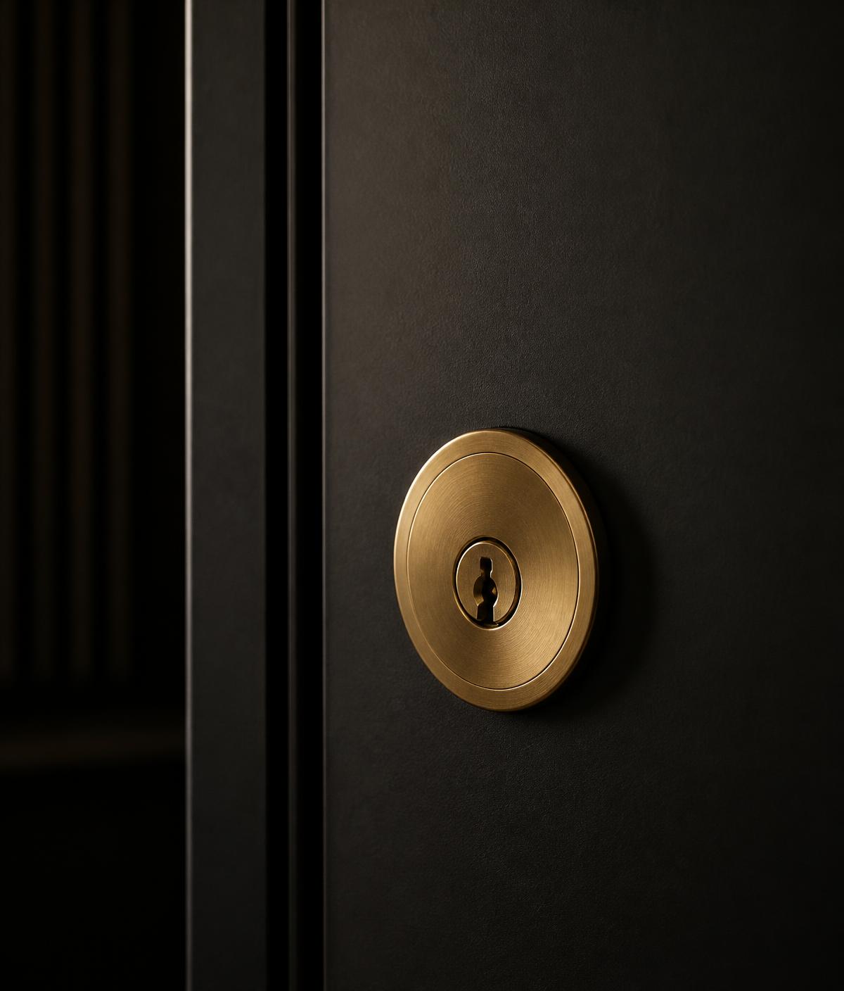 Cylindre de serrure haute sécurité en laiton sur une porte noire